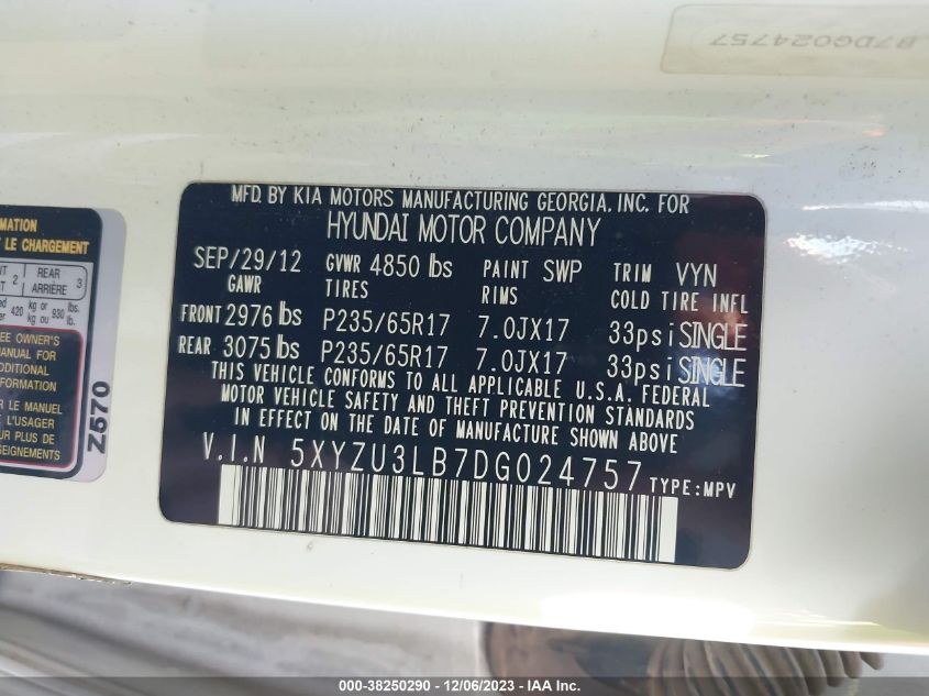 2013 HYUNDAI SANTA FE SPORT - 5XYZU3LB7DG024757