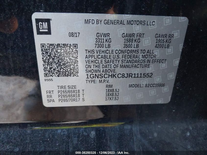 2018 CHEVROLET SUBURBAN C1500 LT - 1GNSCHKC8JR111552