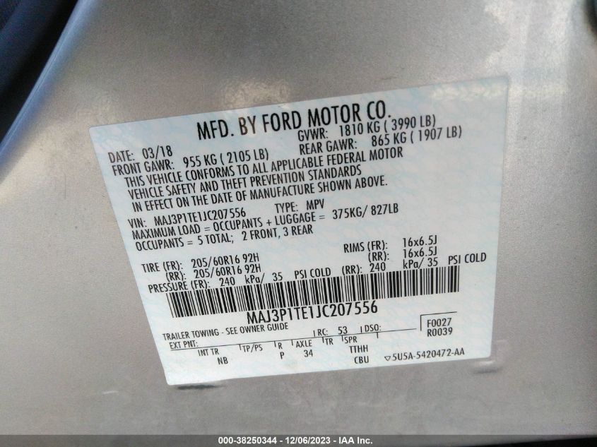 2018 FORD ECOSPORT SE - MAJ3P1TE1JC207556