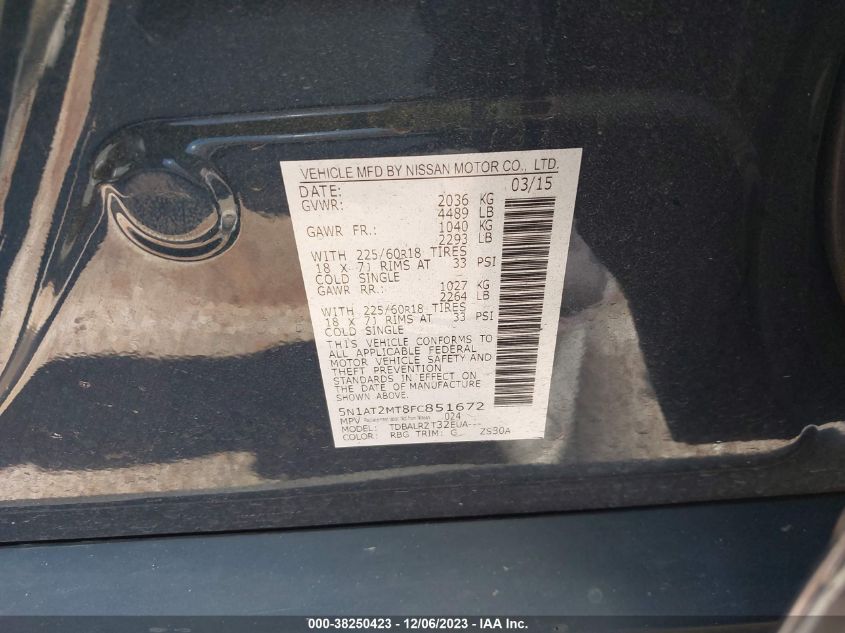 2015 NISSAN ROGUE SL - 5N1AT2MT8FC851672