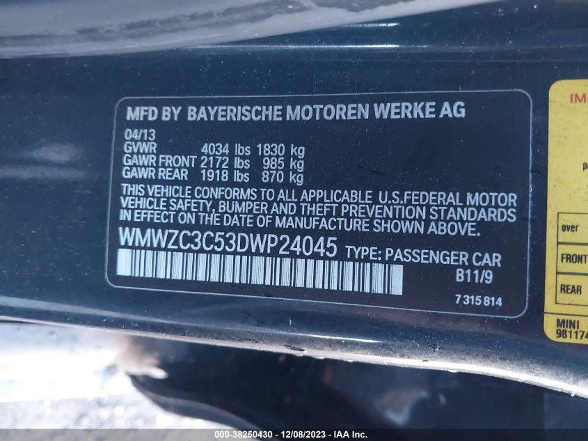 2013 MINI COUNTRYMAN COOPER S WMWZC3C53DWP24045