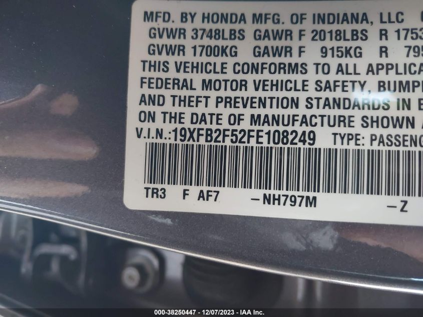 2015 HONDA CIVIC LX - 19XFB2F52FE108249