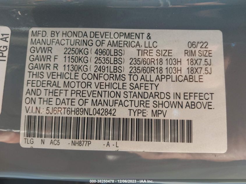 2022 HONDA CR-V HYBRID EX-L - 5J6RT6H89NL042842