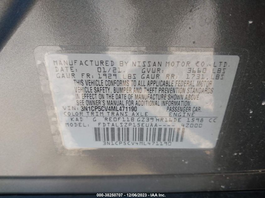 2021 NISSAN KICKS SV - 3N1CP5CV4ML471190
