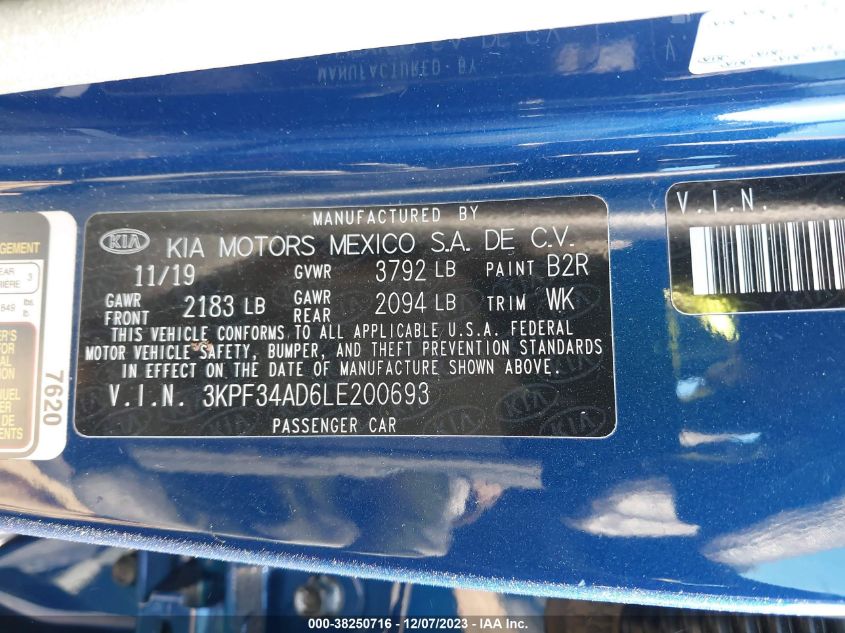 2020 KIA FORTE GT LINE/S - 3KPF34AD6LE200693