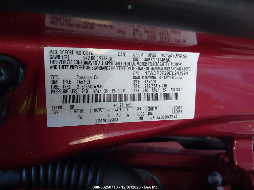 2014 FORD FOCUS SE - 1FADP3F29EL243924