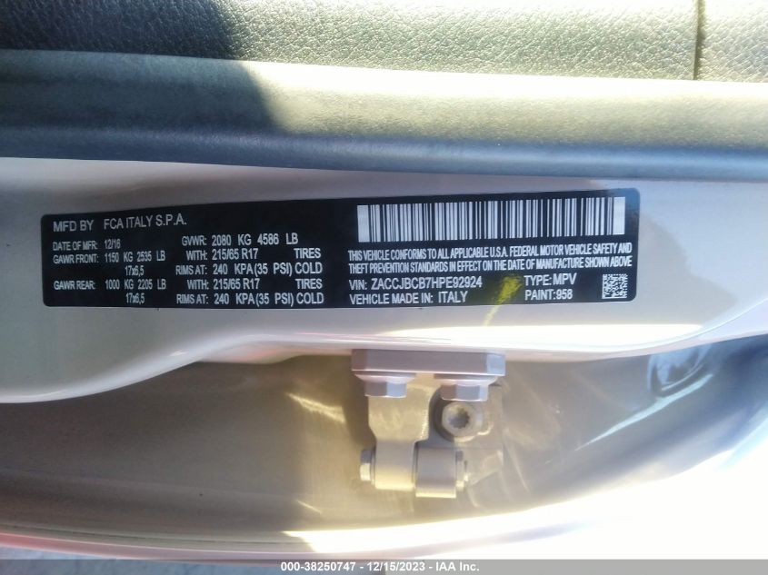 2017 JEEP RENEGADE TRAILHAWK - ZACCJBCB7HPE92924