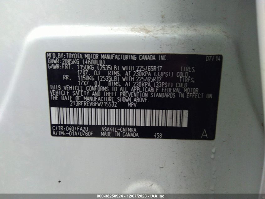 2014 TOYOTA RAV4 XLE - 2T3RFREV8EW215532