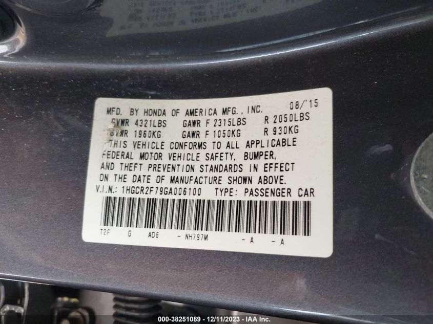 2016 HONDA ACCORD EX - 1HGCR2F79GA006100