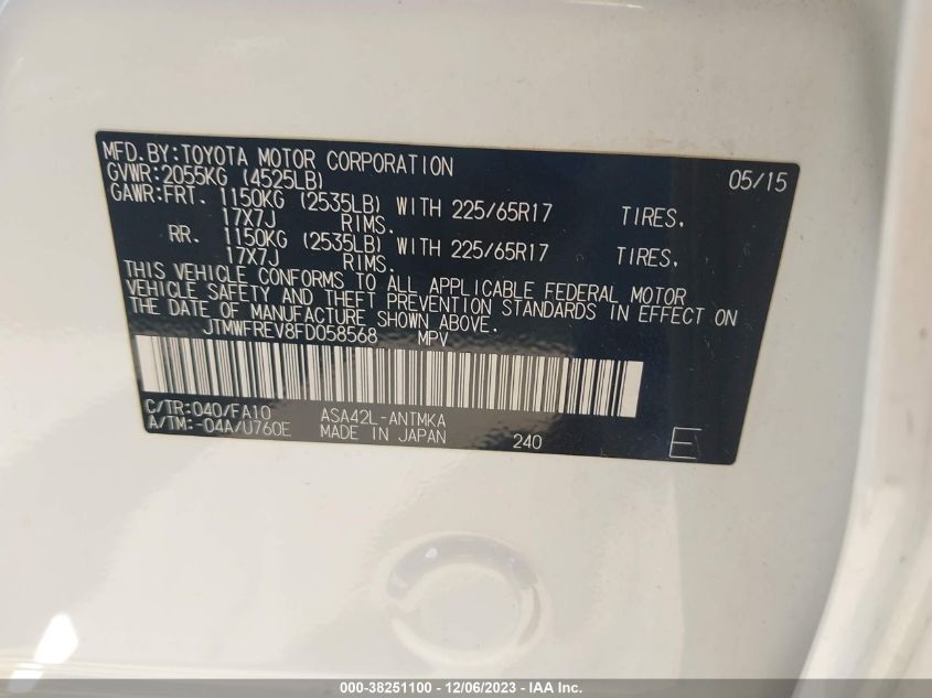 2015 TOYOTA RAV4 XLE - JTMWFREV8FD058568