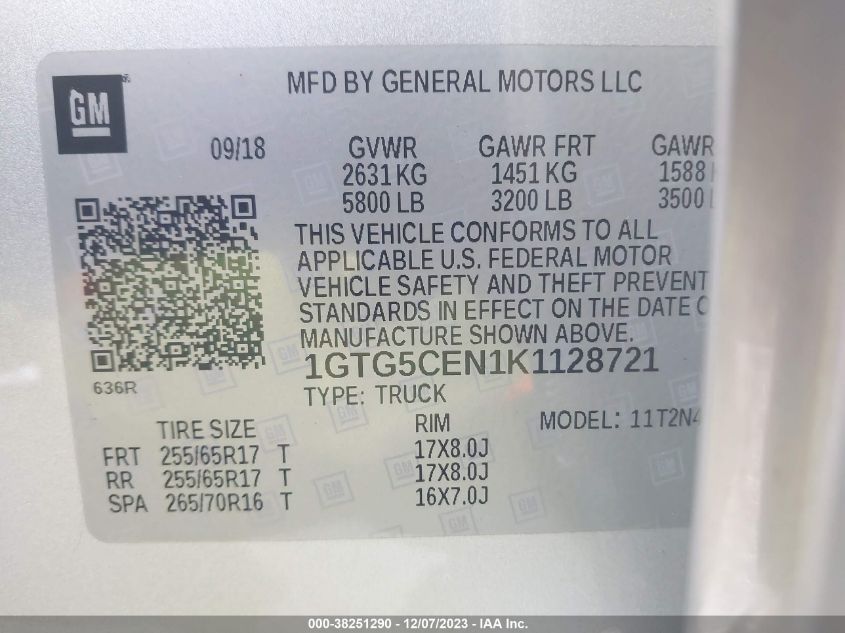 2019 GMC CANYON SLE - 1GTG5CEN1K1128721