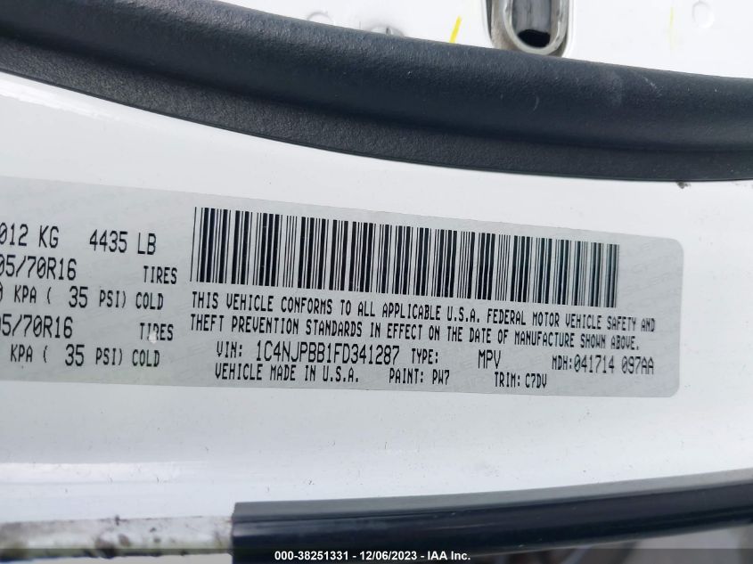 2015 JEEP PATRIOT SPORT - 1C4NJPBB1FD341287
