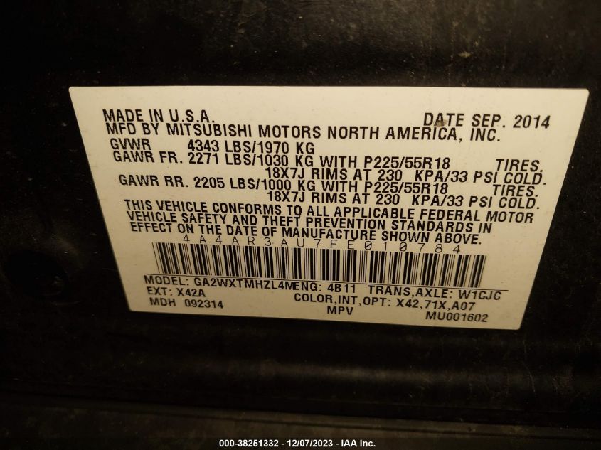 2015 MITSUBISHI OUTLANDER SPORT ES - 4A4AR3AU7FE010784