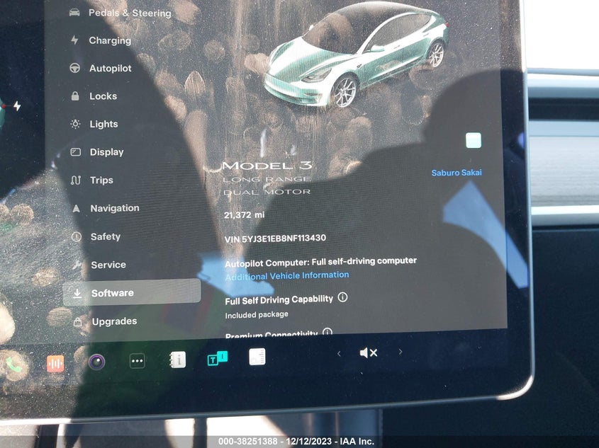 2022 TESLA MODEL 3 U   U(VIN: 5YJ3E1EB8NF113430