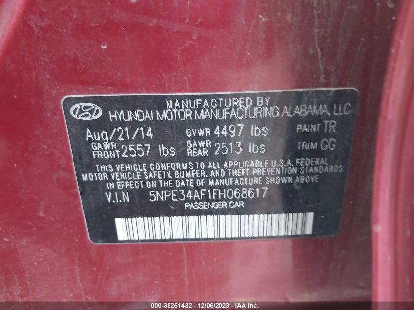 2015 HYUNDAI SONATA SPORT - 5NPE34AF1FH068617