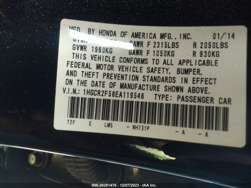 2014 HONDA ACCORD SPORT - 1HGCR2F56EA119546