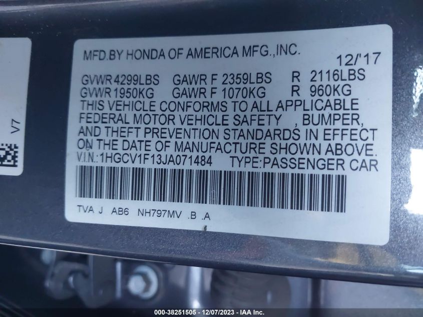 2018 HONDA ACCORD LX - 1HGCV1F13JA071484