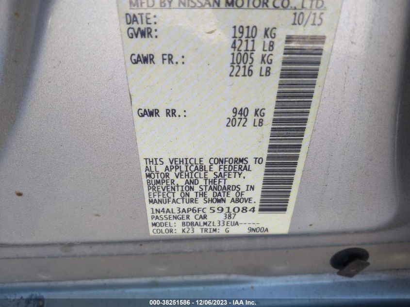 2015 NISSAN ALTIMA 2.5 SV - 1N4AL3AP6FC591084