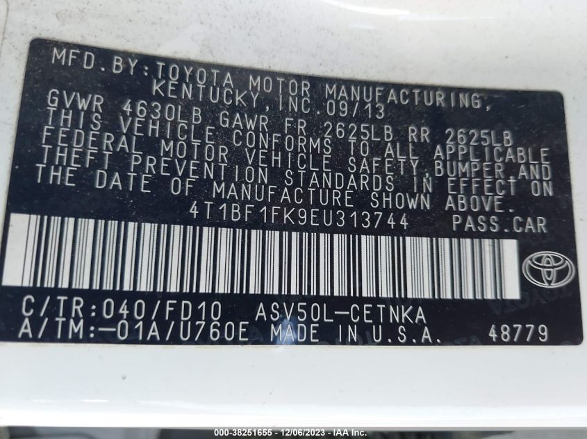 2014 TOYOTA CAMRY L/SE/LE/XLE - 4T1BF1FK9EU313744