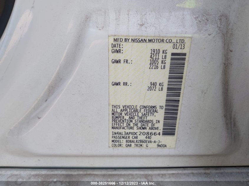 2013 NISSAN ALTIMA 2.5 S - 1N4AL3APXDC208664