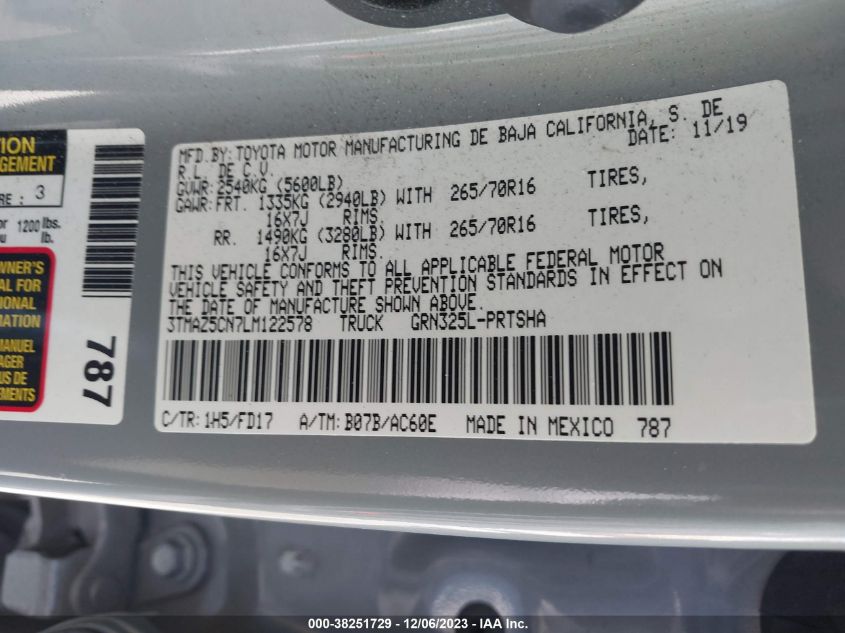 2020 TOYOTA TACOMA - 3TMAZ5CN7LM122578