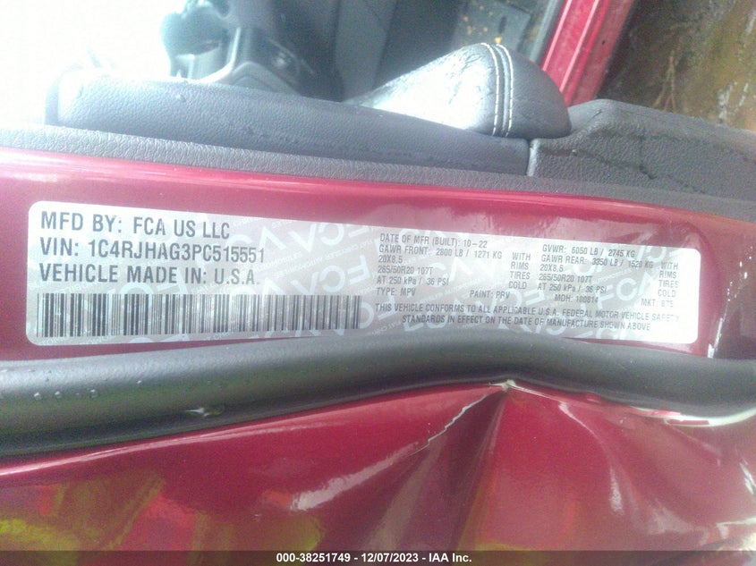 VIN 1C4RJHAG3PC515551 2023 JEEP GRAND CHEROKEE LAREDO/ALTITUDE