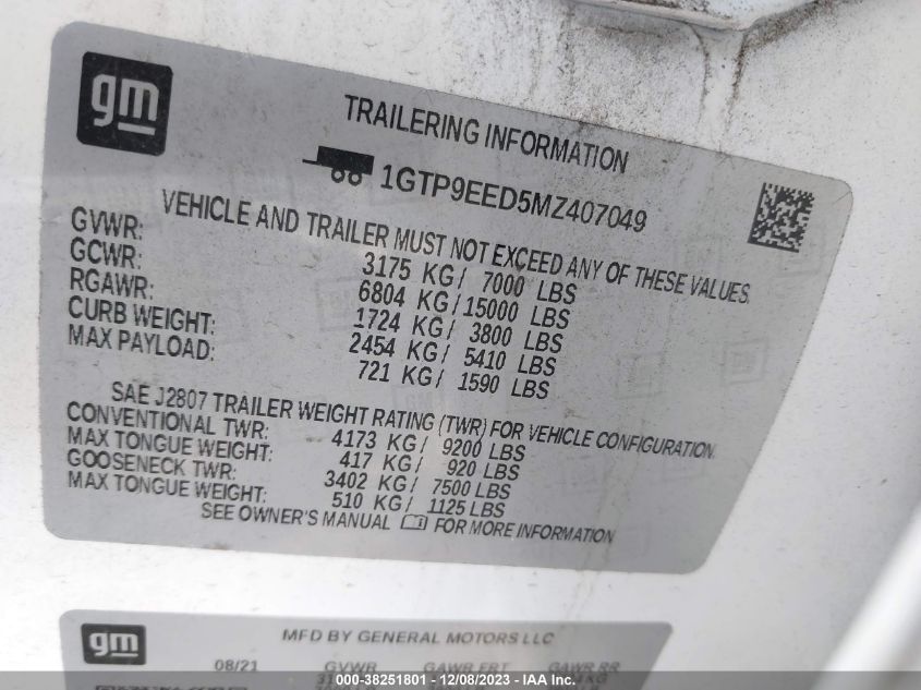 2021 GMC SIERRA 1500 4WD  SHORT BOX AT4 - 1GTP9EED5MZ407049