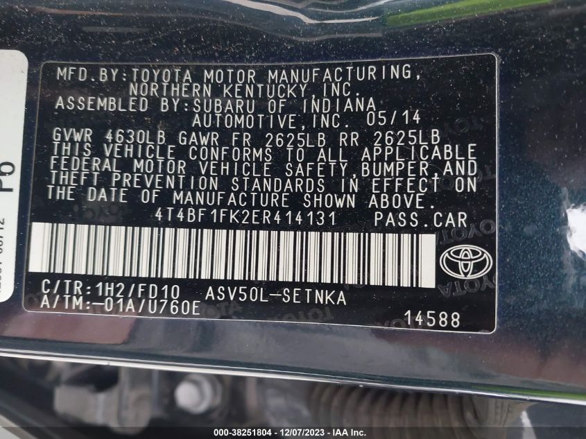 2014 TOYOTA CAMRY LE - 4T4BF1FK2ER414131