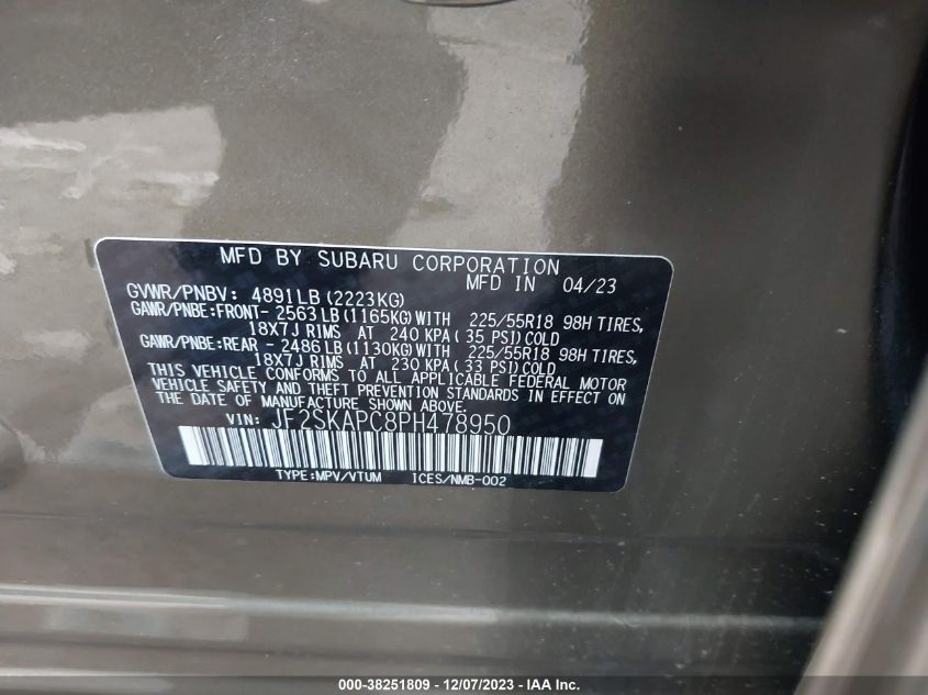 2023 SUBARU FORESTER LIMITED - JF2SKAPC8PH478950