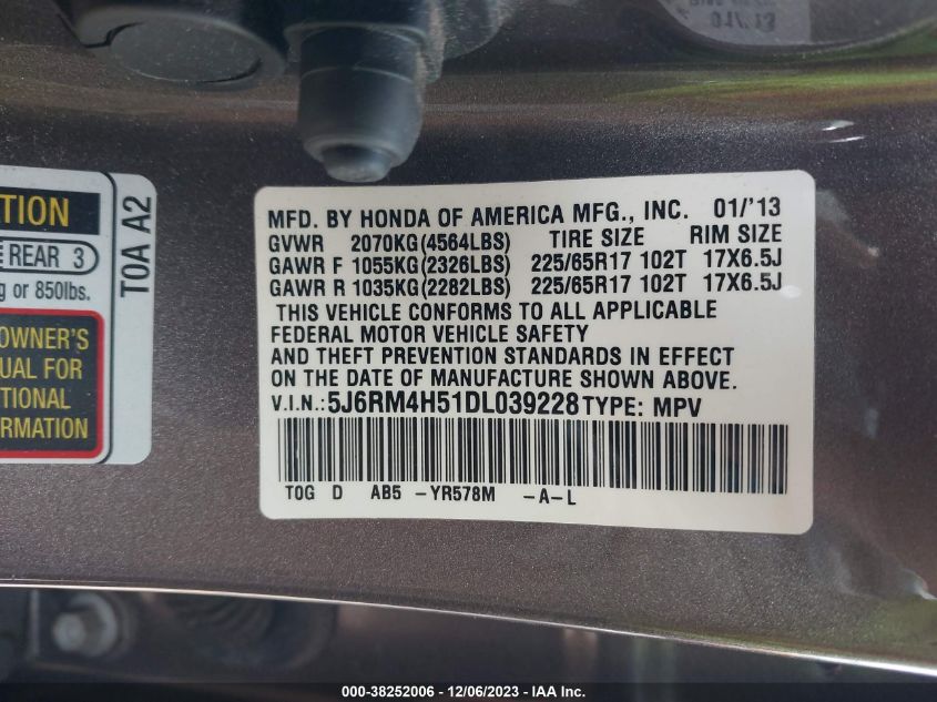 2013 HONDA CR-V EX - 5J6RM4H51DL039228
