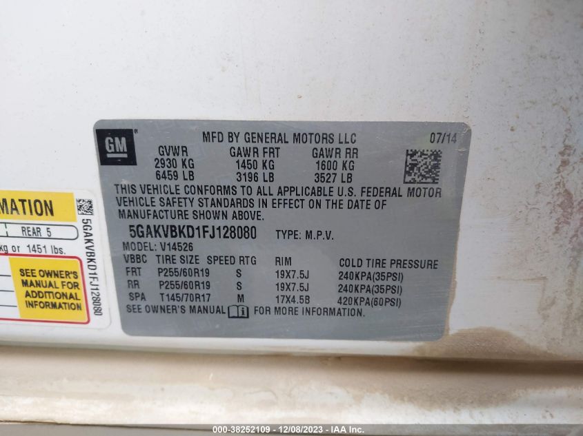 2015 BUICK ENCLAVE - 5GAKVBKD1FJ128080