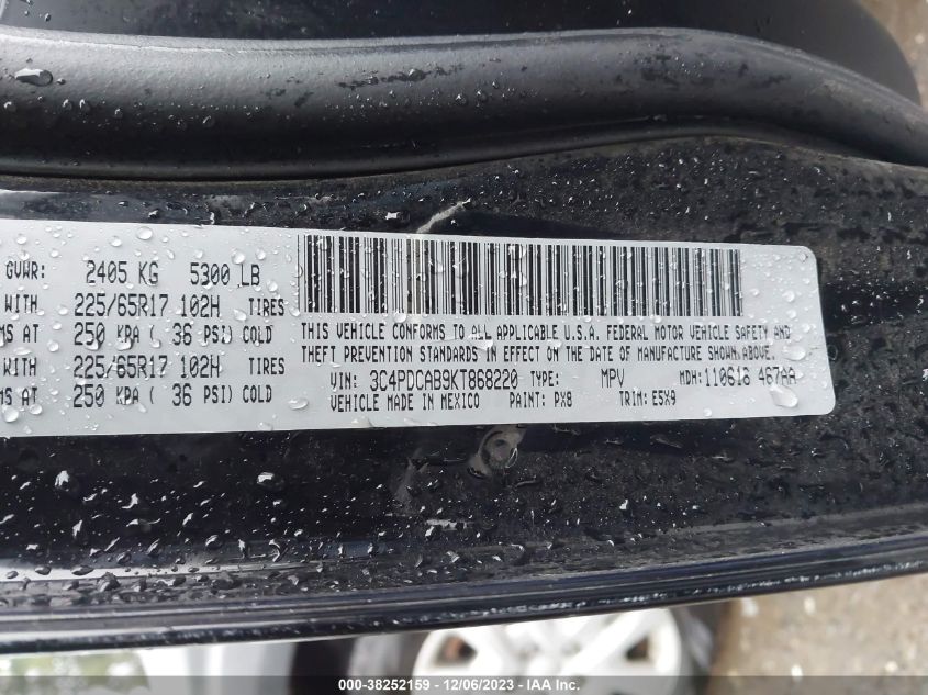 2019 DODGE JOURNEY SE VALUE PACKAGE - 3C4PDCAB9KT868220