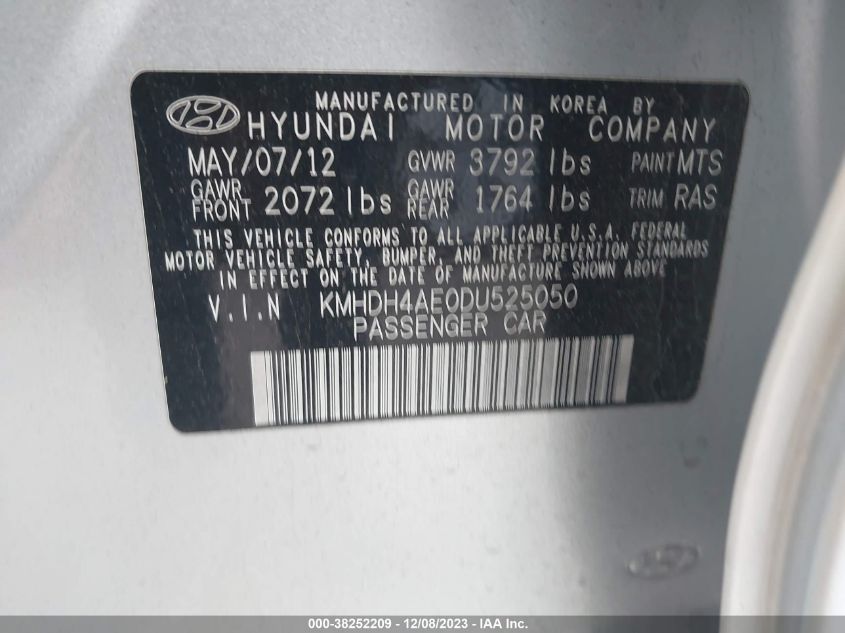 2013 HYUNDAI ELANTRA LIMITED (ULSAN PLANT) - KMHDH4AE0DU525050