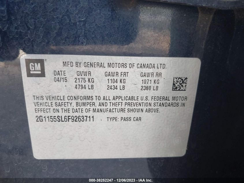 2015 CHEVROLET IMPALA 1LZ - 2G1155SL6F9263711