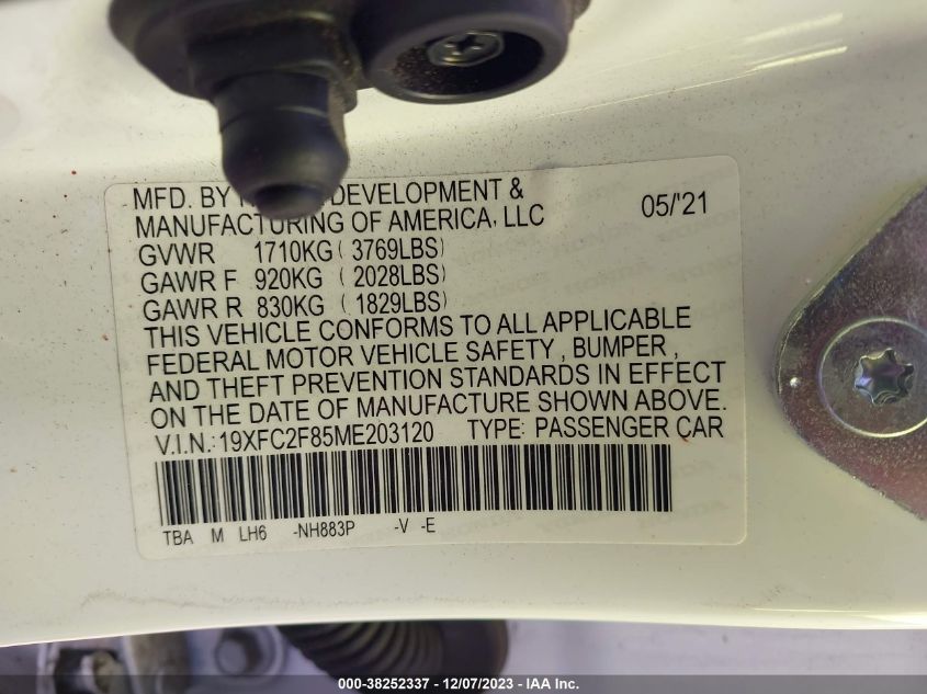 2021 HONDA CIVIC SPORT - 19XFC2F85ME203120