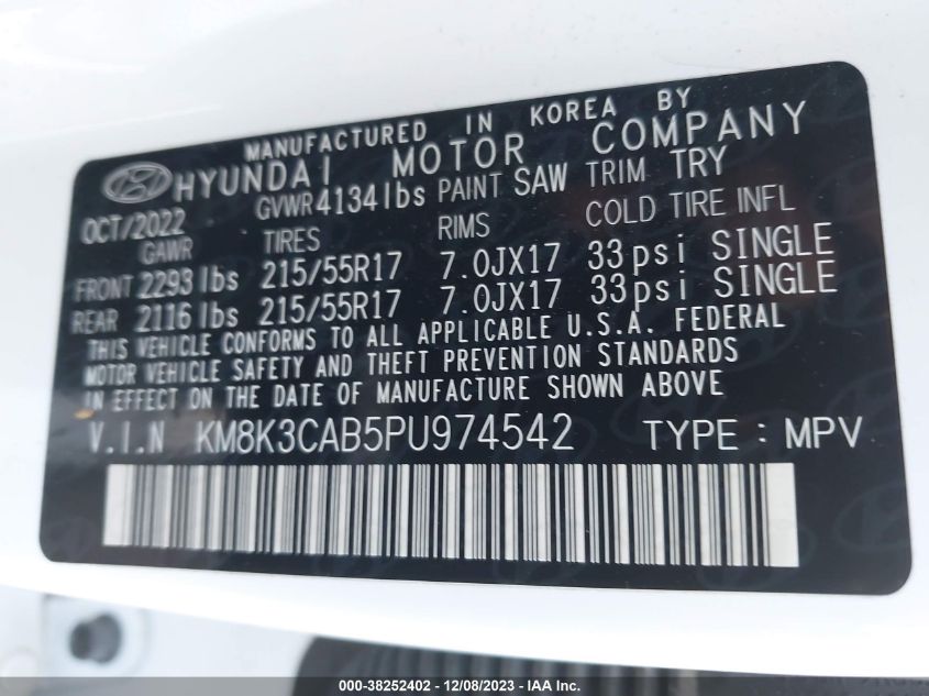 2023 HYUNDAI KONA SEL - KM8K3CAB5PU974542