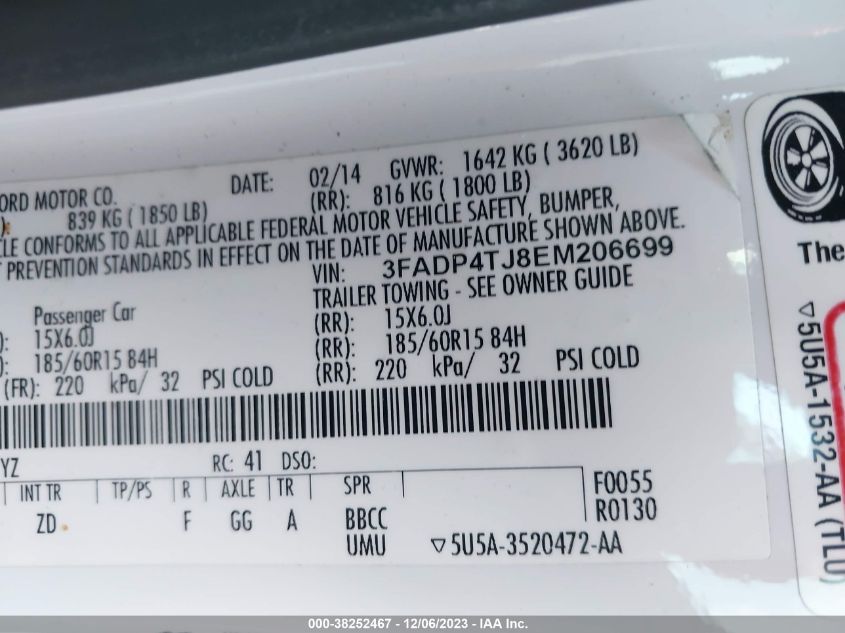 2014 FORD FIESTA S - 3FADP4TJ8EM206699