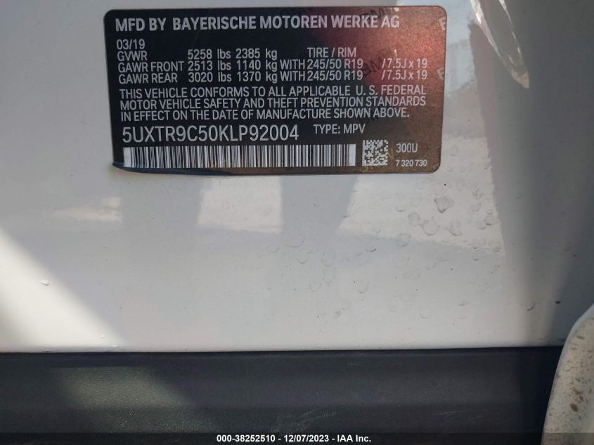 5UXTR9C50KLP92004 2019 BMW X3, photo no. 9