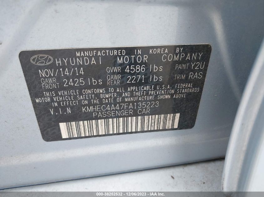 2015 HYUNDAI SONATA HYBRID - KMHEC4A47FA135223