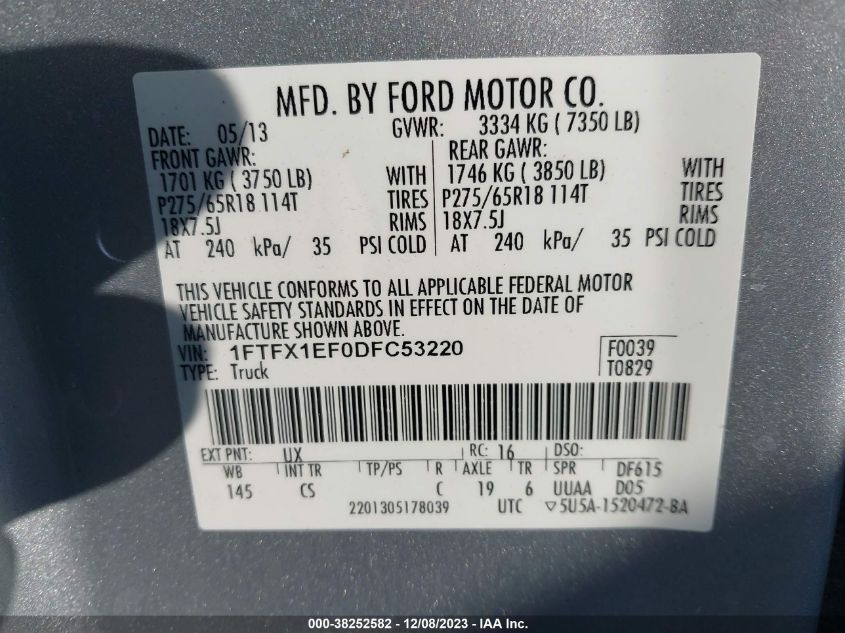 2013 FORD F-150 STX - 1FTFX1EF0DFC53220