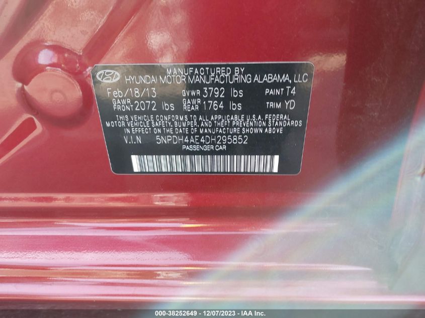 2013 HYUNDAI ELANTRA GLS/LIMITED - 5NPDH4AE4DH295852