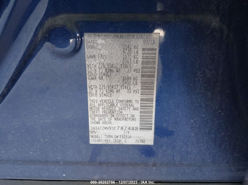 2018 NISSAN ROGUE SV/SL - 5N1AT2MV9JC787488