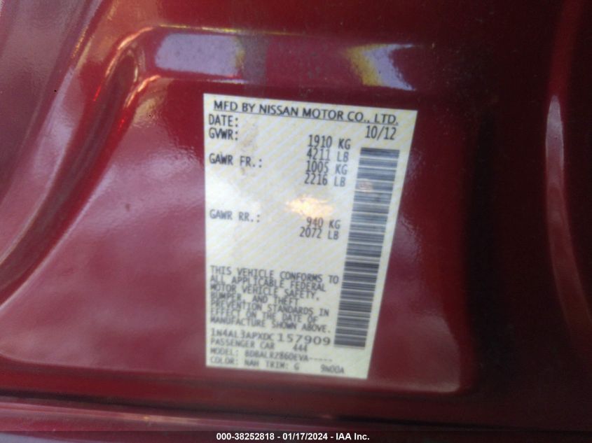 2013 NISSAN ALTIMA 2.5/S/SV/SL - 1N4AL3APXDC157909