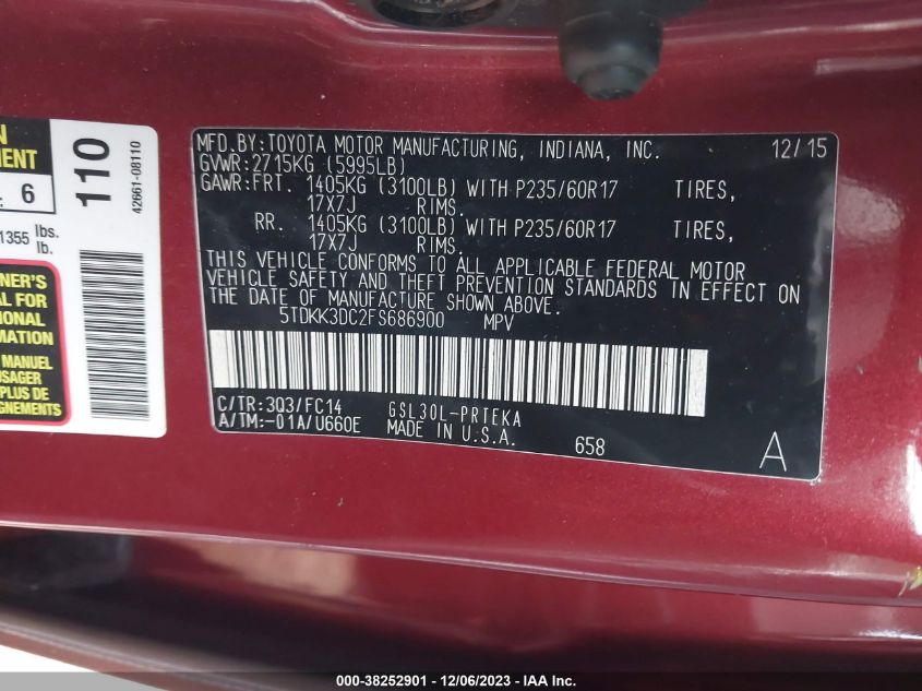 2015 TOYOTA SIENNA LE 8 PASSENGER - 5TDKK3DC2FS686900