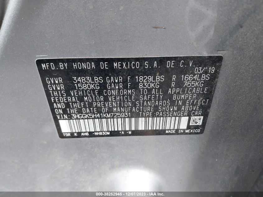 2019 HONDA FIT LX - 3HGGK5H41KM725931
