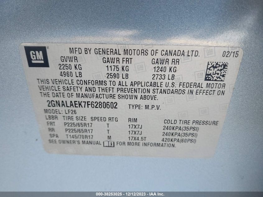 2015 CHEVROLET EQUINOX LS - 2GNALAEK7F6280602