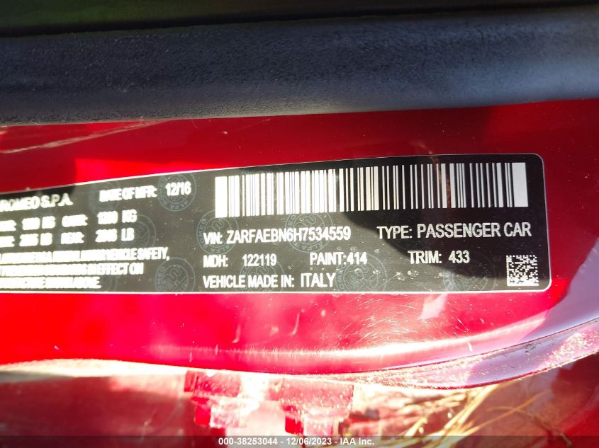2017 ALFA ROMEO GIULIA - ZARFAEBN6H7534559