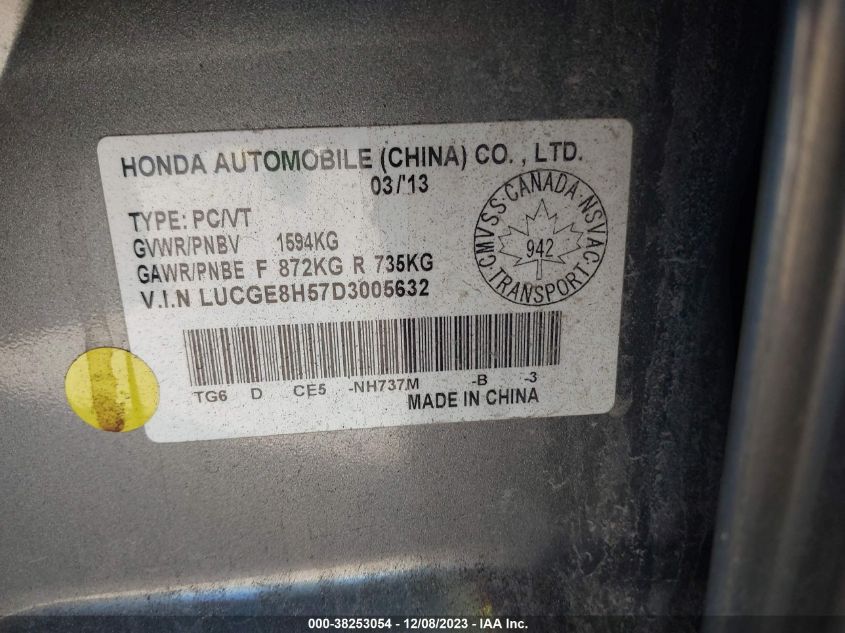 2013 HONDA FIT LX - LUCGE8H57D3005632