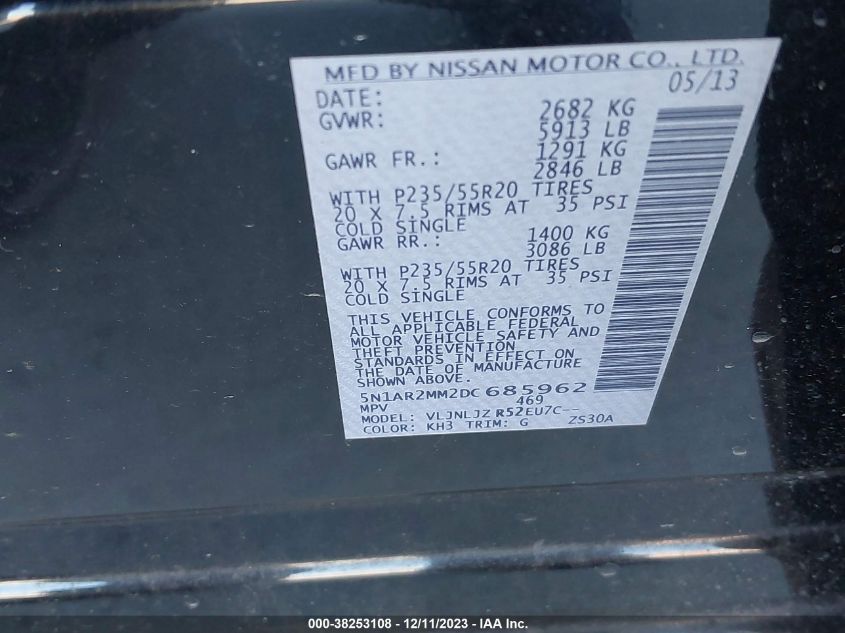 2013 NISSAN PATHFINDER PLATINUM - 5N1AR2MM2DC685962