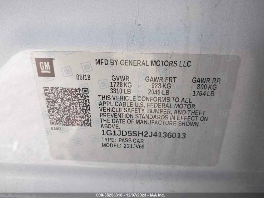 2018 CHEVROLET SONIC LT - 1G1JD5SH2J4136013